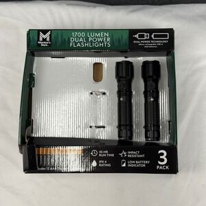Member's Mark 1700 Lumen Dual Power LED Flashlights 2-Pack Black Aluminum IPX4